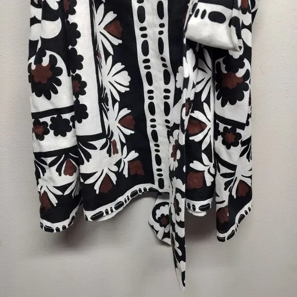 Ann Taylor Linen Blouse Top Women Size M White Floral Waist Tie Casual Feminine - Picture 5 of 9